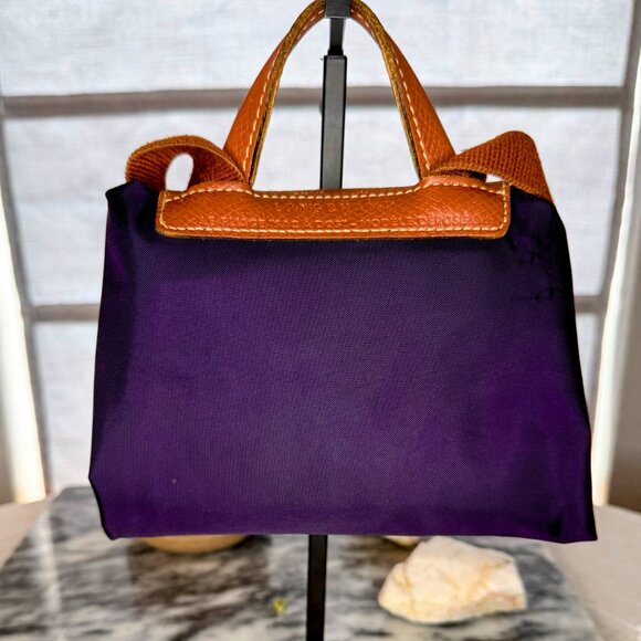 Longchamp Le Pliage Original Foldable Backpack - Purple Nylon & Brown Leather - Picture 14 of 14